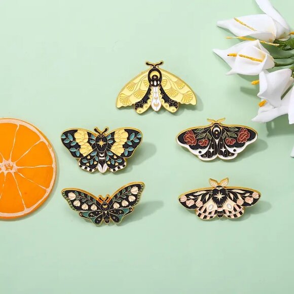 Set of (5) Beautiful Floral Moth Pins - Brand-New! - Picture 3 of 13